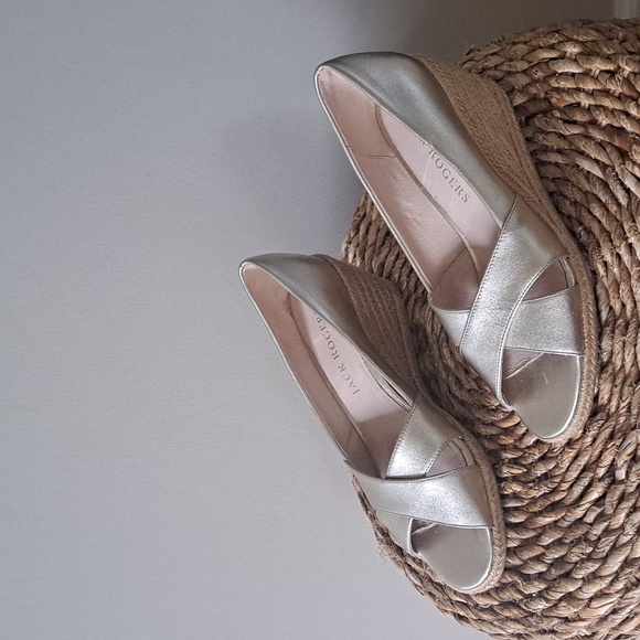 Jack Rogers Womens Palmer Metallic Gold Criss Cross 2.75" Wedge Espadrilles S-9‎ - Picture 2 of 9